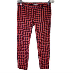 GAP slim cropped houndstooth pants women's size 0 red blue stretch ankle